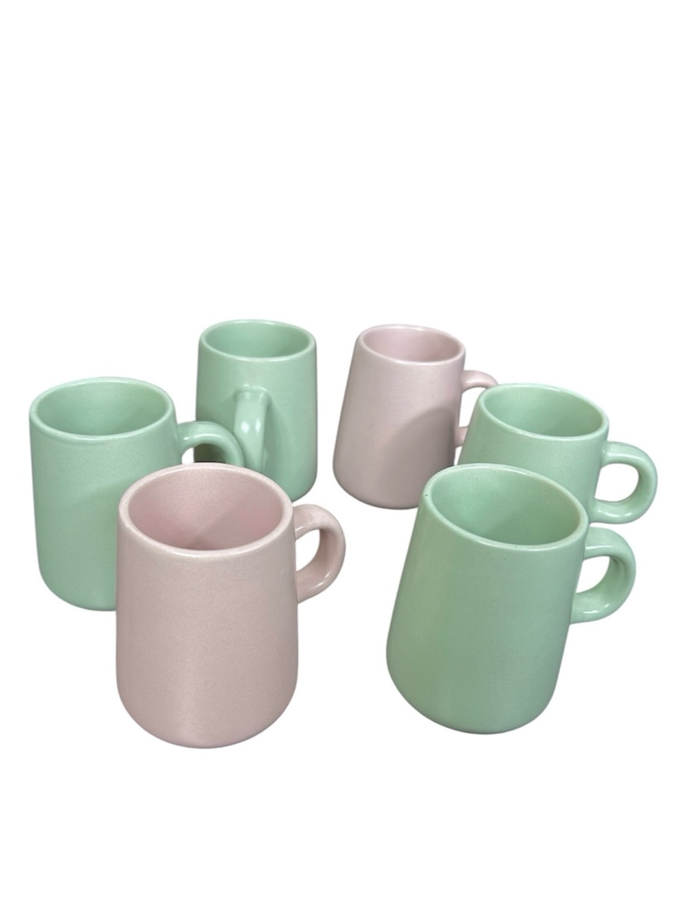 Crofton Stoneware Pastel Green Pink Set Of 6 Contemporary Espresso Mugs 3.5 fl